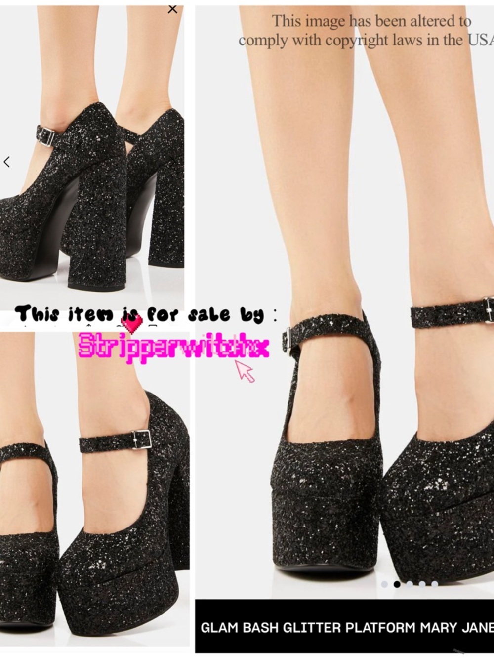 Trick N’ Treatz Black Glitter Platform Mary Jane Heels 6